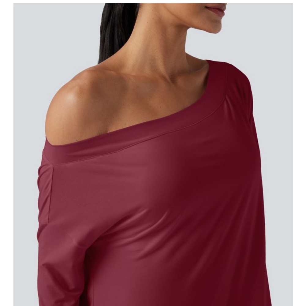 Halara Women's Off-Shoulder Burgundy Top, new - Picture 3 of 11